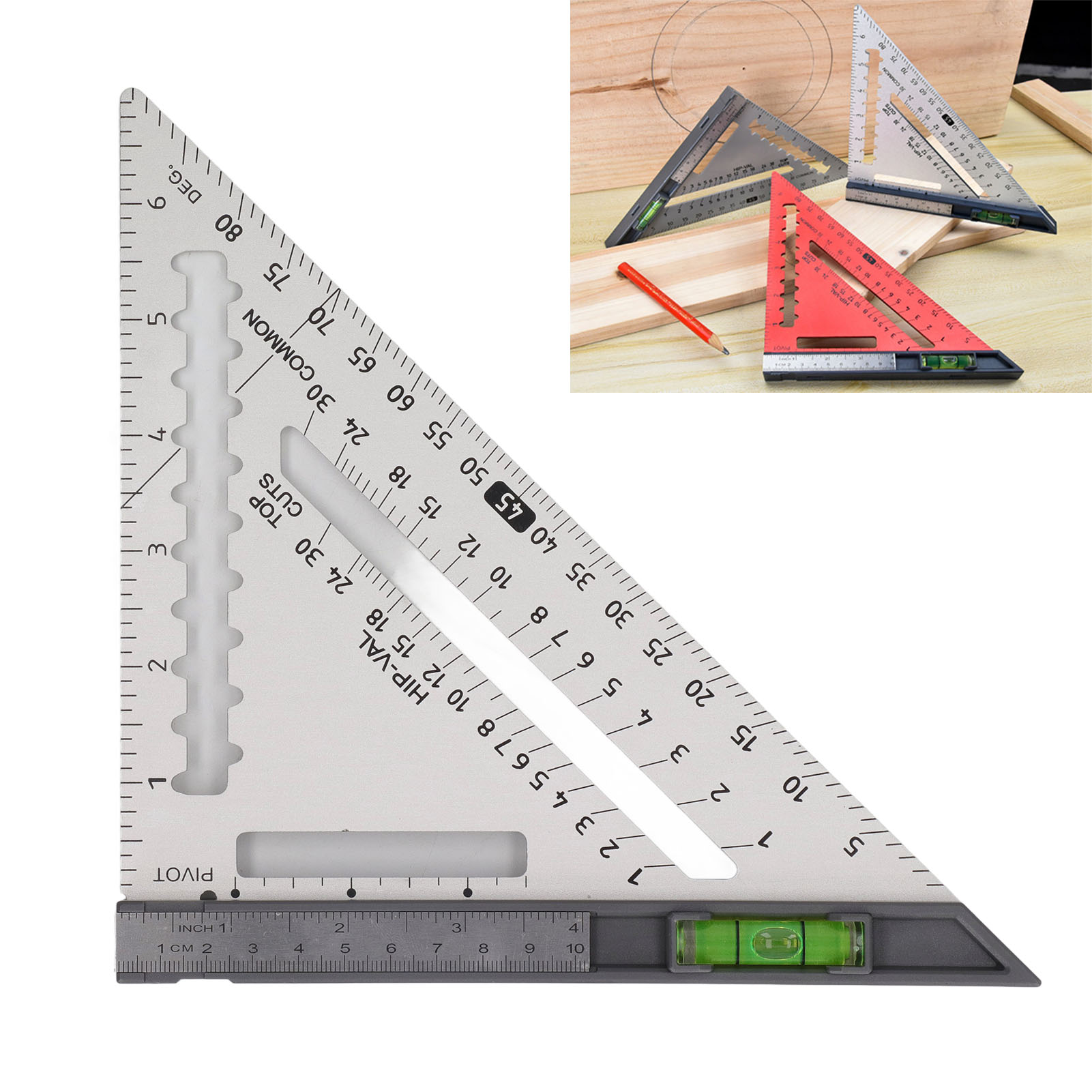 Präzisions-winkelmesser Aus Aluminiumlegierung Für Die Holzbearbeitung, Mit Abnehmbarem Dreieck, Silberfarben.