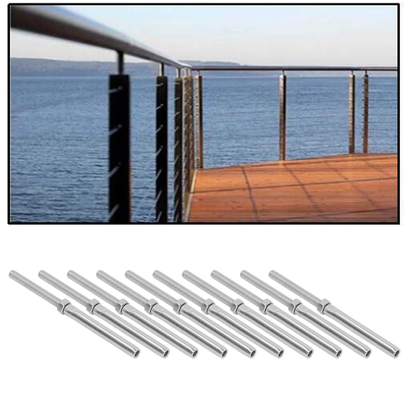 10 Gerade Edelstahlstangen Mit Schraubverbinder Und M5/3 Mm Drahtseilverbinder