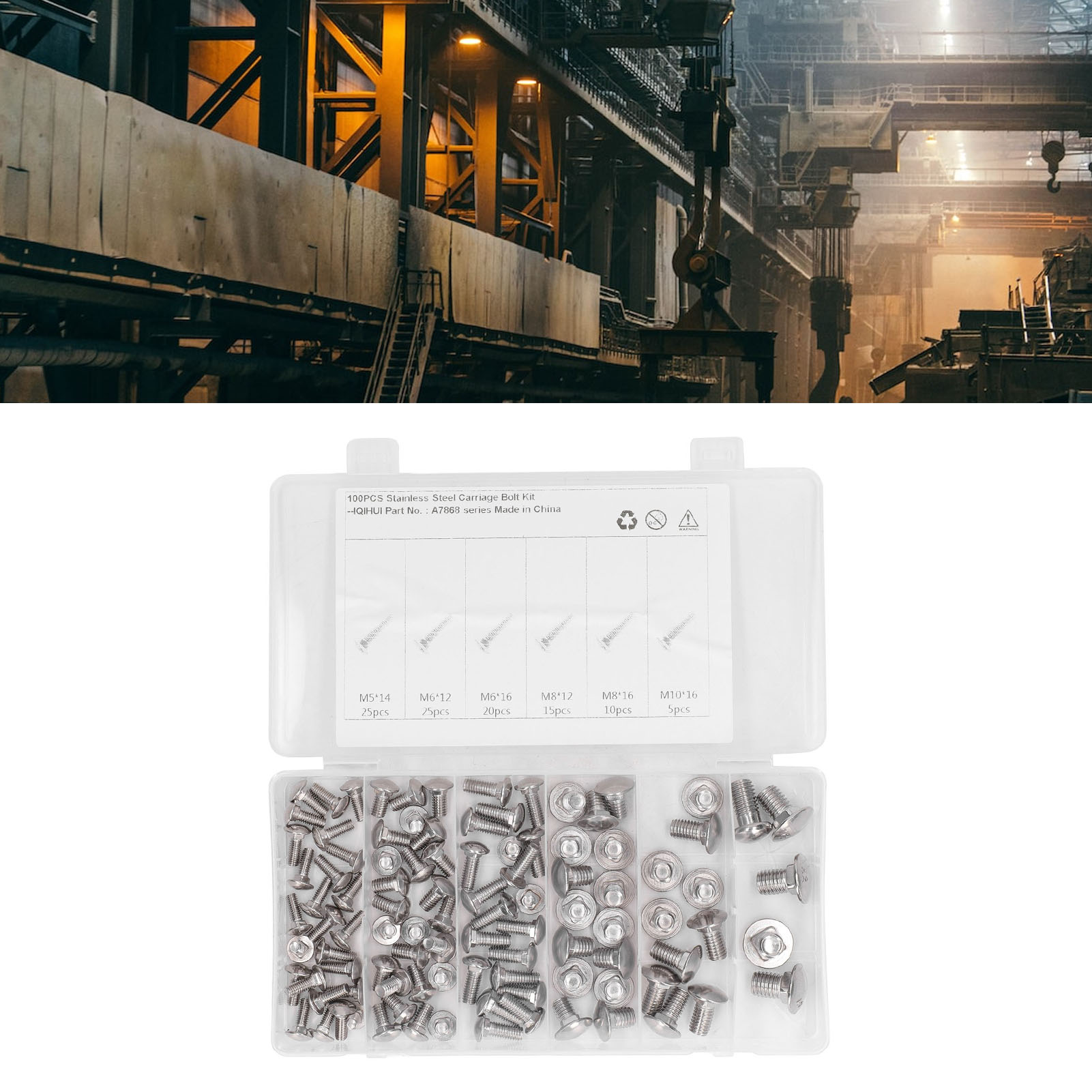 Set Mit 100 Stück – 6 Größen Von Rundkopf- Und Vierkantschrauben Aus Edelstahl 304 / Rundkopf- Und Vierkantschrauben / Schrauben Für Gestelle Und Kabelrinnen