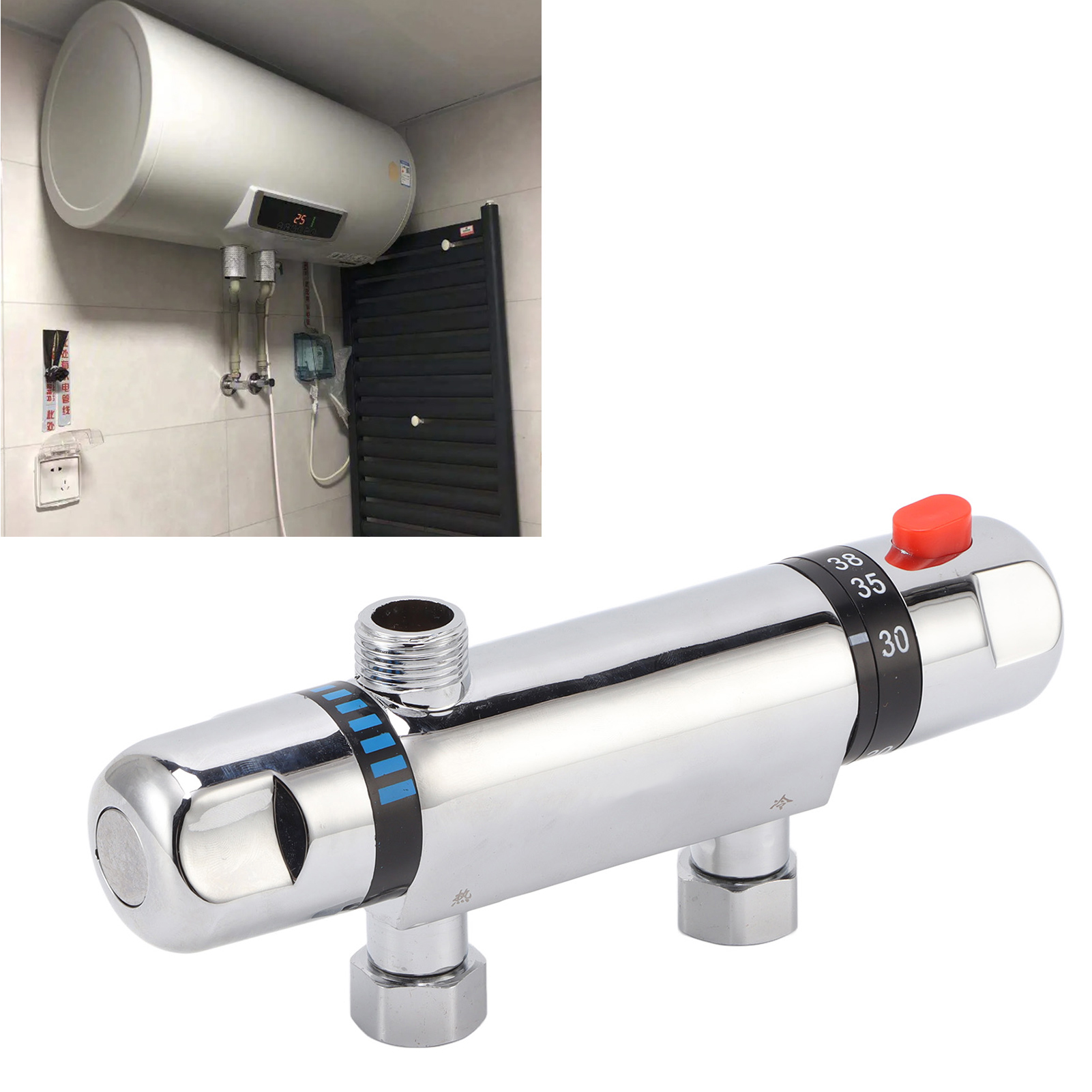 Freiliegender 4-punkt-thermostat-wasserhahn Aus Aluminium Mit Wasserzulaufhalterung, Thermostatschalter Für Warm- Und Kaltwasser, Thermostatische Duschkopfarmatur Mit 38°c-warmwasserbereiter)