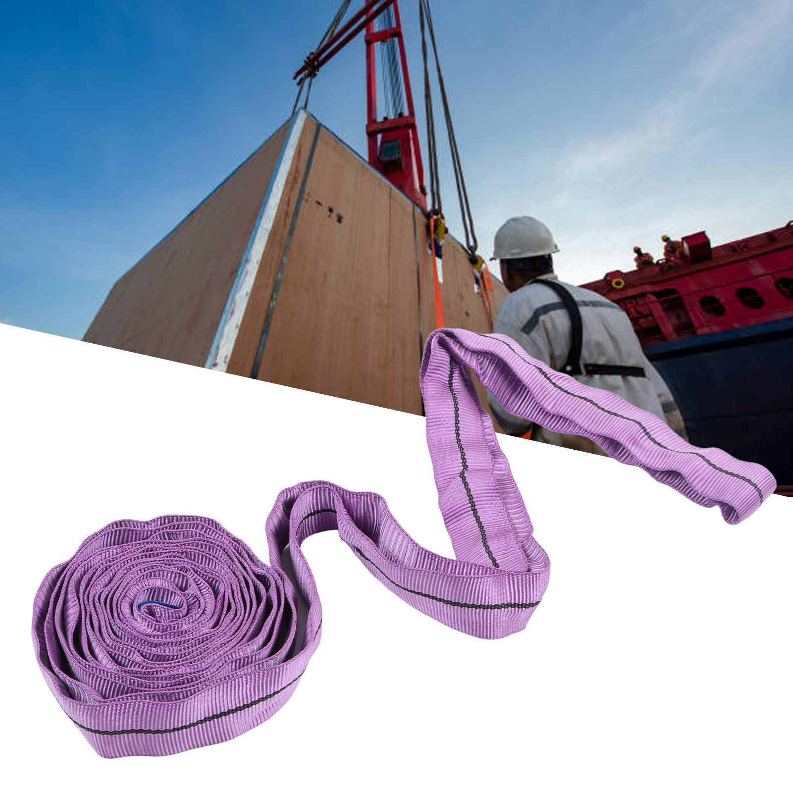 1t 3m Lila Doppelschlaufen-hebeschlinge Aus Flexiblem Polyester Für Industriekrane, Abschleppseil