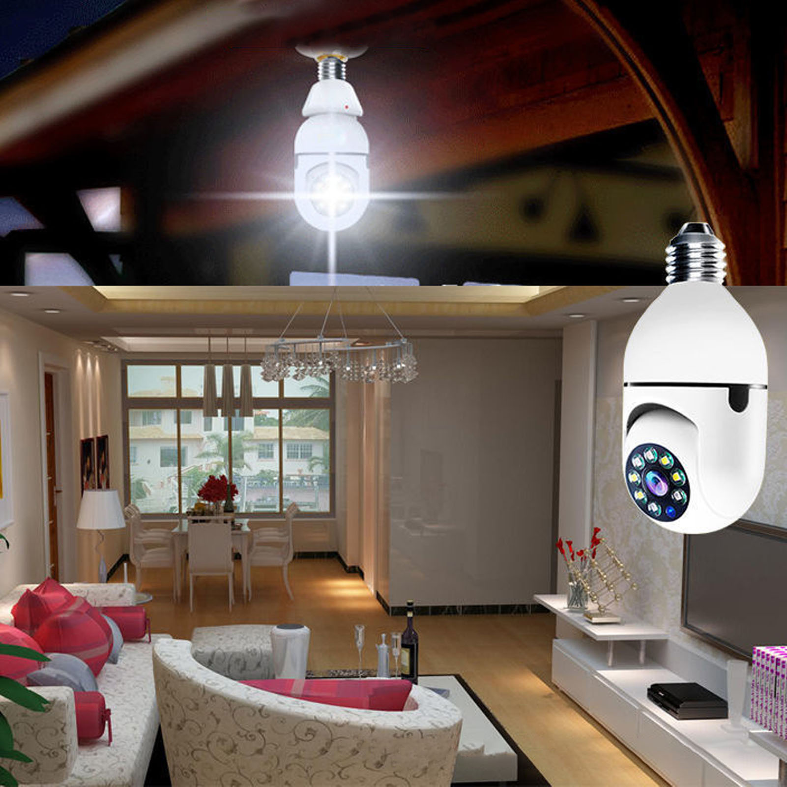 Kabellose Hd-farbüberwachungskamera Mit Nachtsichtfunktion, Integriert In Eine Wlan-led-heimlampe. Spannung: 110–220 V.