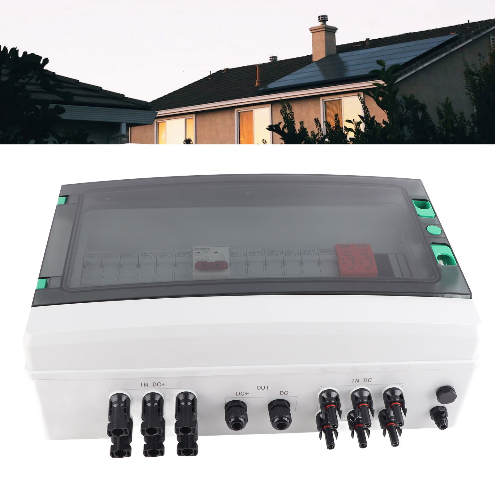 6-strängige Dc500v Solar-photovoltaik-kombinationsbox, 10a Sicherung, Überspannungsschutz, 63a Dc-leistungsschalter, Überspannungsschutz Und Solaranschluss, Ip66 Wasserdicht, Geeignet Für Netzgekoppel