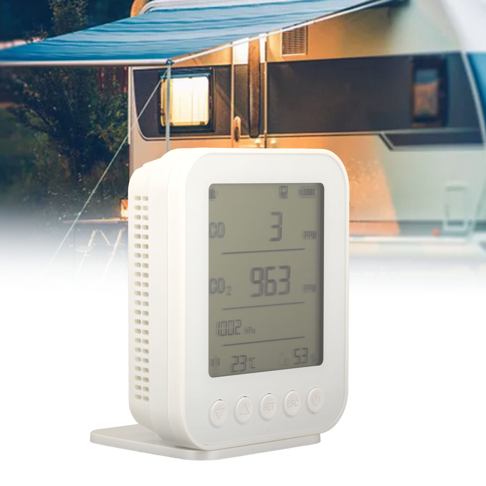 Pt04 Weißgaswarngerät Für Camping, Fahrzeugmontage, 7-in-1: Kohlendioxid-barometer, Thermometer Und Hygrometer, 5 V