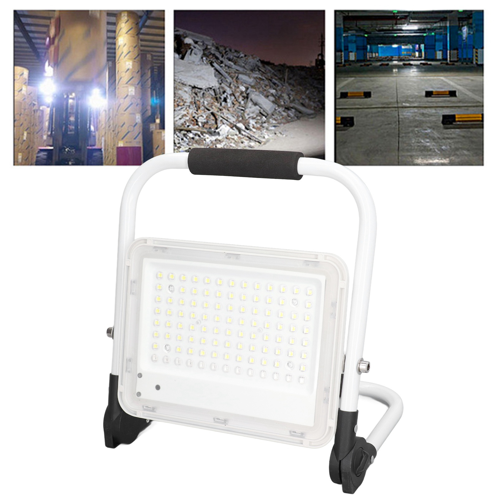 Faltbarer Und Wiederaufladbarer 100-w-led-fluter Mit 9000 Lumen, Tragbare Beleuchtung Mit Zwei Helligkeitsstufen Und Roten Sowie Blauen Warnleuchten, Europäischer Standard Ac 100–240 V