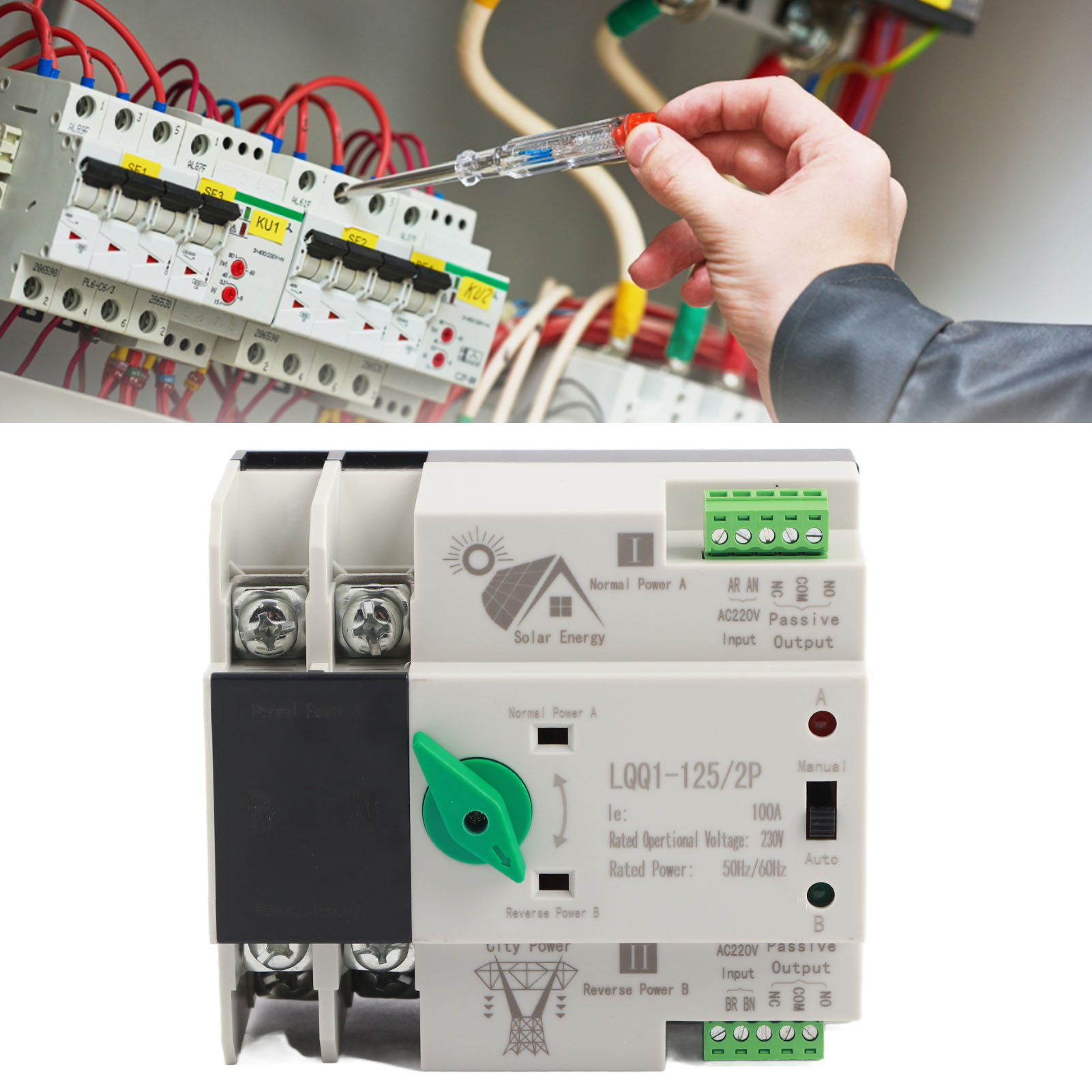 Lqq1-125/2p Ac230v Dual-netzteil Mit Automatischer Schaltschaltung, Schneller Schaltregler, Millisekunden-schaltung, Modell Für 100a-heimsolaranlagen