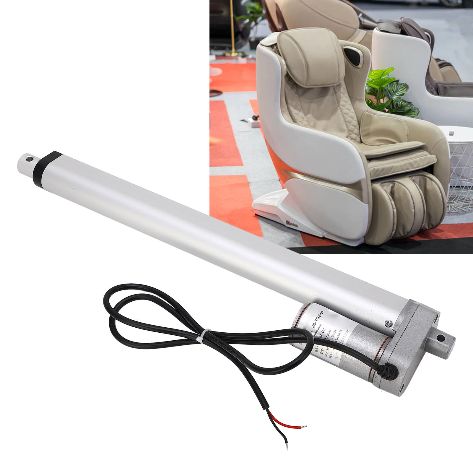 Js-tgz-u1 300 Mm 12 V Elektrische Schubstange Für Massagesessel, Weiß, 750 N Metallgetriebe, Schubstangenmotor + Steuerung, Fernbedienung (mit Integriertem Akku)