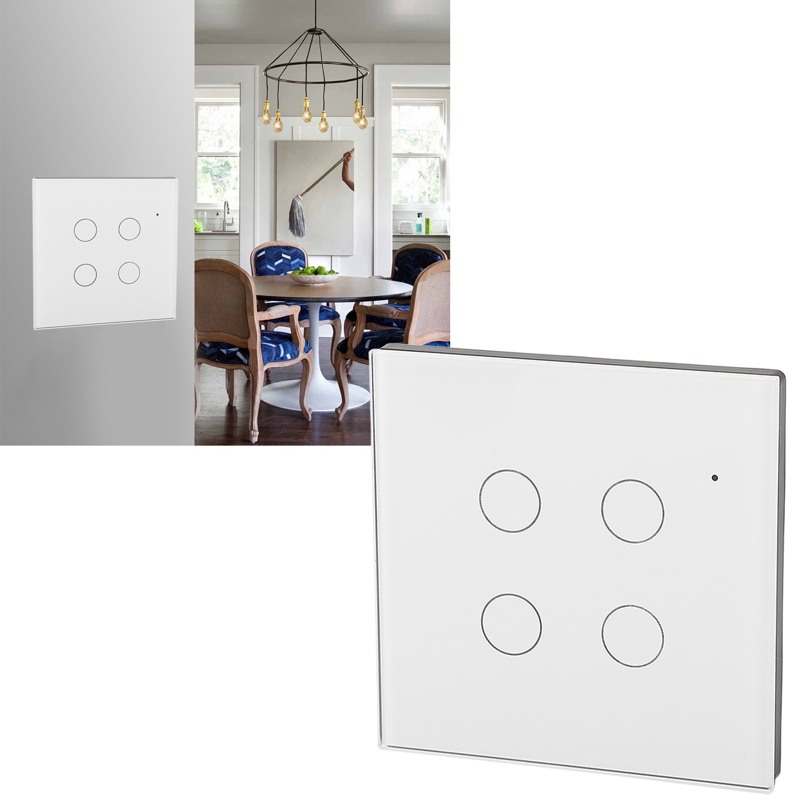 Weißes Vierkanaliges Relais Typ 86, Wifi Smart Switch Graffiti Neutralleiter/einzeldraht Rf433 Ac100-250v/10a, Relais Typ 86, Touch-steuerung, Alexa/google Sprachsteuerung.