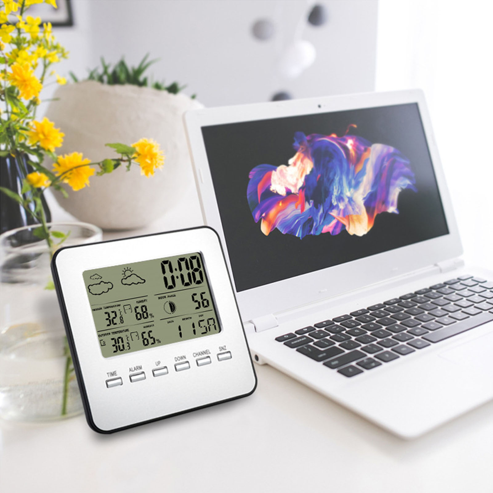 Kabelloses Innen- Und Außenthermometer Und Hygrometer Mit Wecker