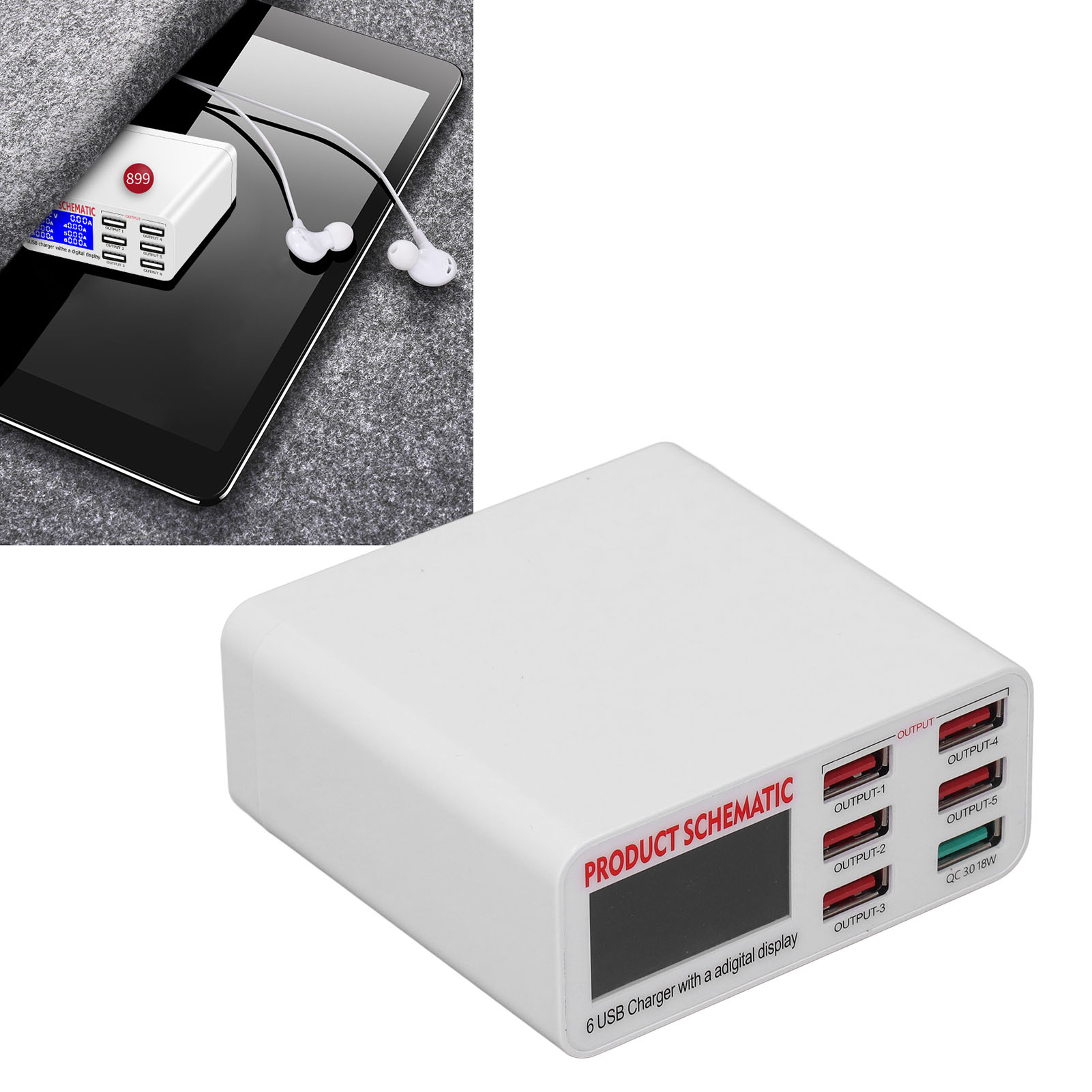 Intelligentes Usb-schnellladegerät Mit Mehreren Anschlüssen (qc3.0), 110–240 V Wechselstrom