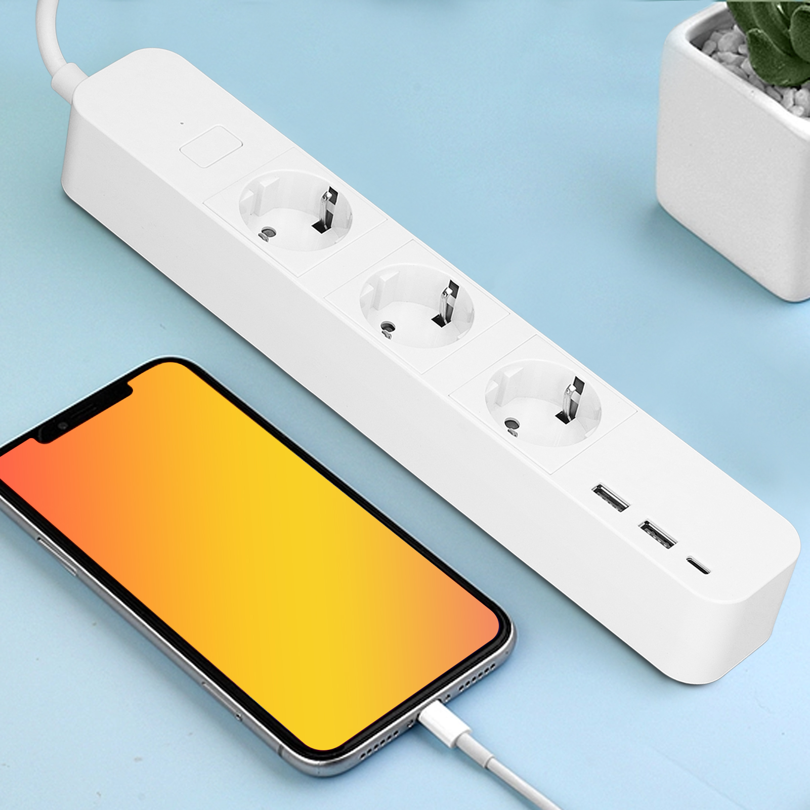 I-03eu Tuya App/smart Life App, Europäischer Standard Ac100-250v, Wifi+ble, Intelligente Steckdosenleiste Mit 6-wege-steuerung, 3 Steckdosen + 2 Usb + 1 Typ-c, Google/alex Sprachsteuerung, 16a.