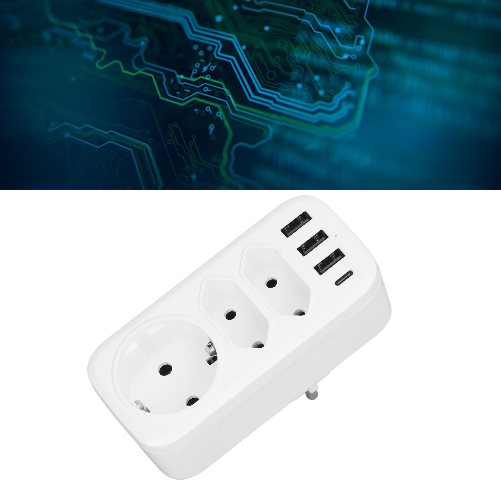 Steckeradapter Mit 3 Steckdosen, 3 Usb-anschlüssen Und 1 Typ-c-anschluss Multifunktionale Steckdosenverlängerung Netzteil Nach Europäischem Standard Ac100-250v.