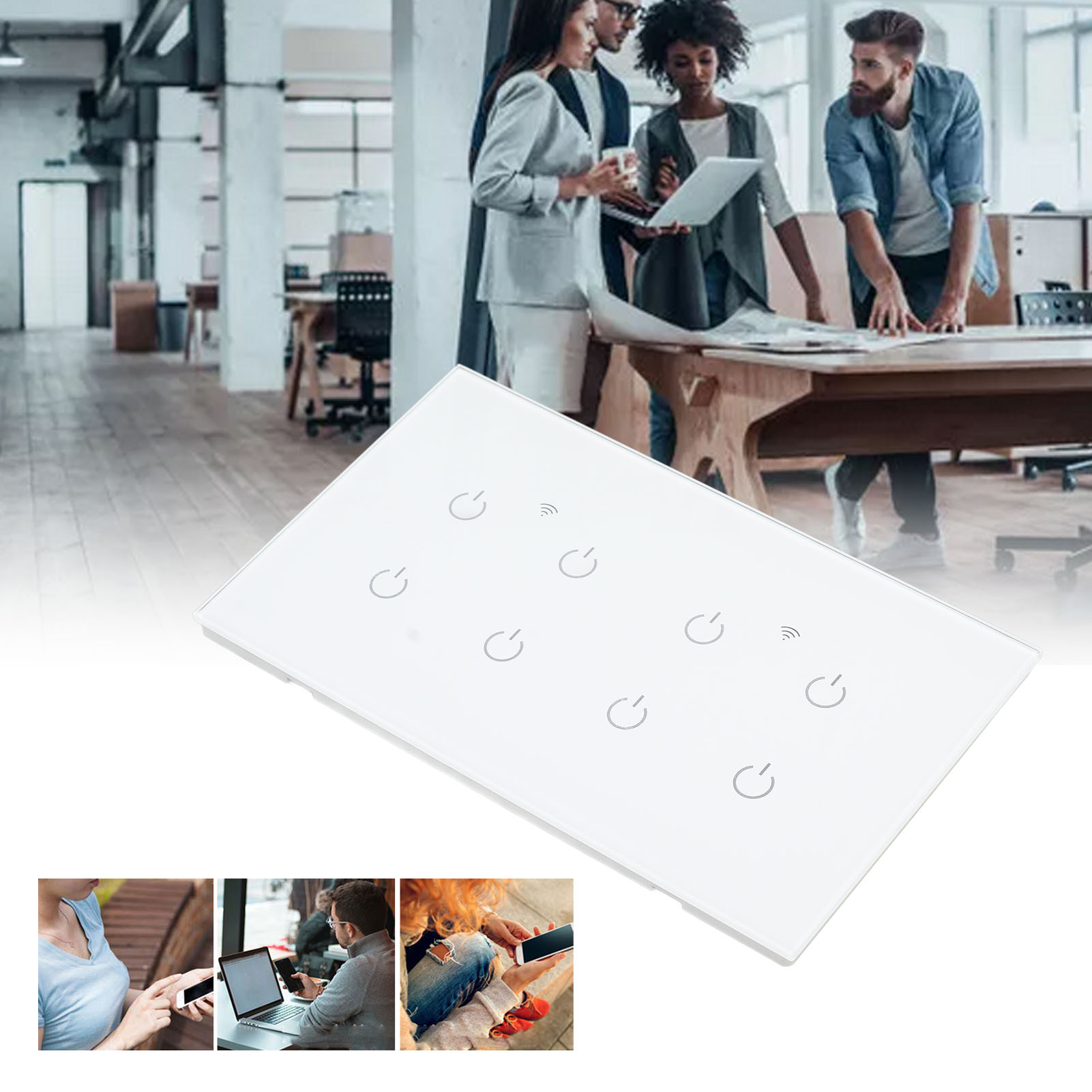 8-facher Wlan-smart-schalter Gemäß Europäischen Standards, Sprachbedienfeld Aus Gehärtetem Glas, Zero-live-version, 8-facher Intelligenter Einpol-schalter, Ac 110–240 V