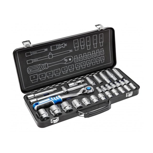 Högert 29-tlg. Steckschlüssel Set mit Ratsche 1/2