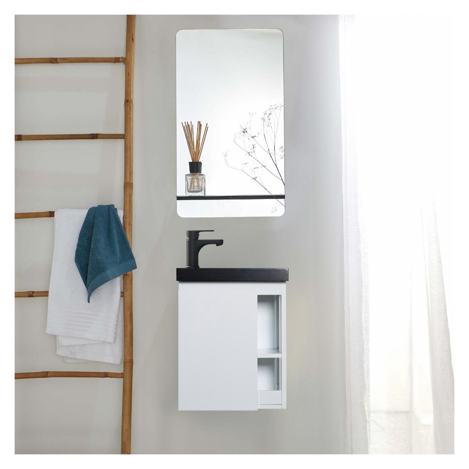 Ensemble Lave-mains Hampton Avec Rangement Latéral Et Miroir Tablette Noire