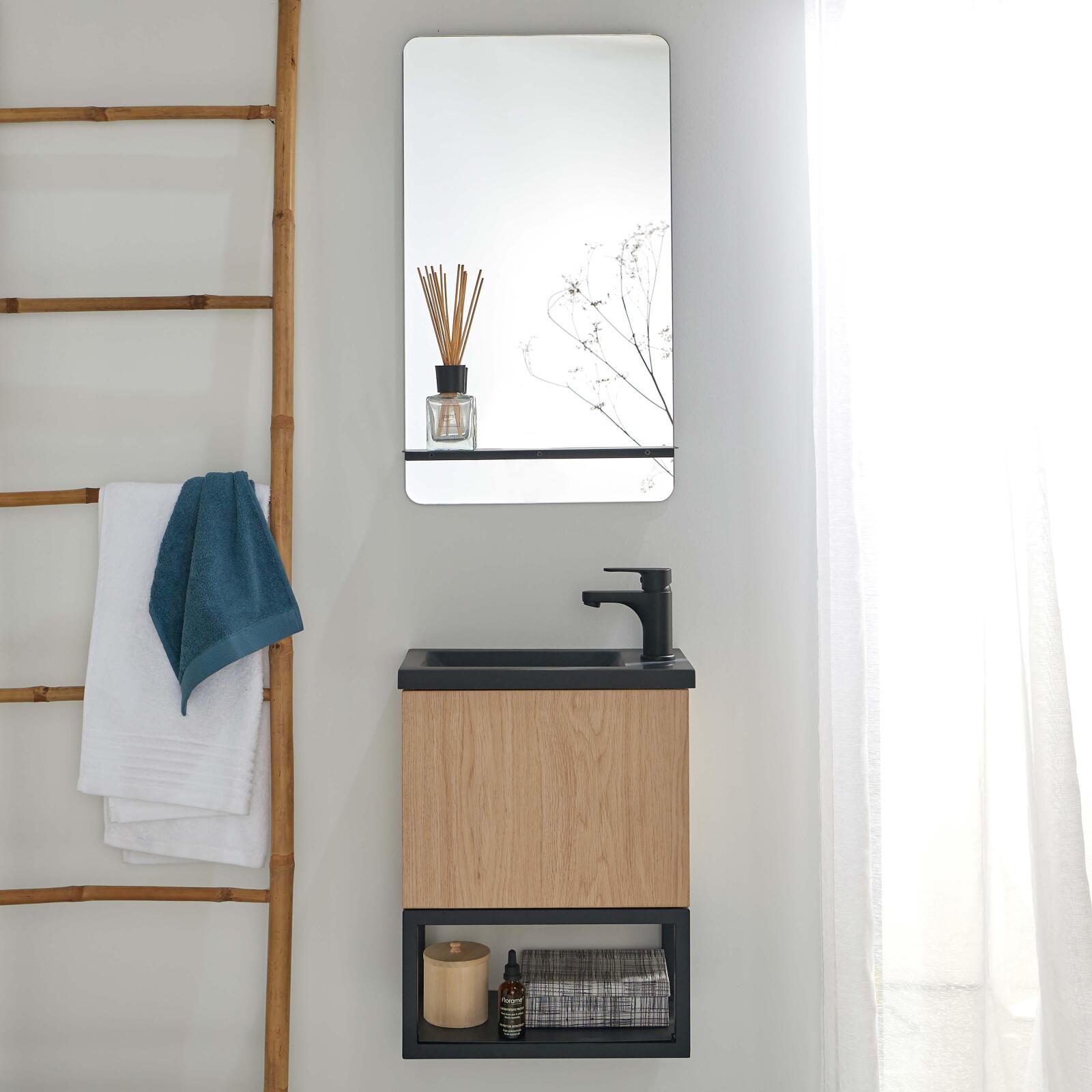 Ensemble Lave-mains Nova Métal Et Bois Avec Miroir À Tablette