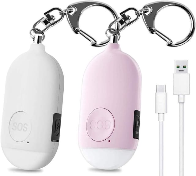 Pieces 130 DB Personennotruf, wiederaufladbarer Sicherheitsalarm mit LED-Taschenlampe, Einbruchalarm, für Frauen, Kinder, ältere Abenteurer – Pink &