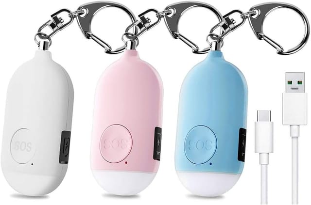 3 Stück 130 DB Personennotruf, wiederaufladbarer Sicherheitsalarm mit LED-Taschenlampe, Einbruchalarm, für Frauen, Kinder, ältere Abenteurer - Pink &