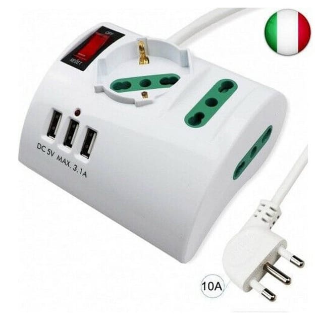 Trade Shop Traesio - Trade Shop - multiprese elektrischer nach scrivania tavolo mit 3 presa 3 usb bianco shuko bipasso -