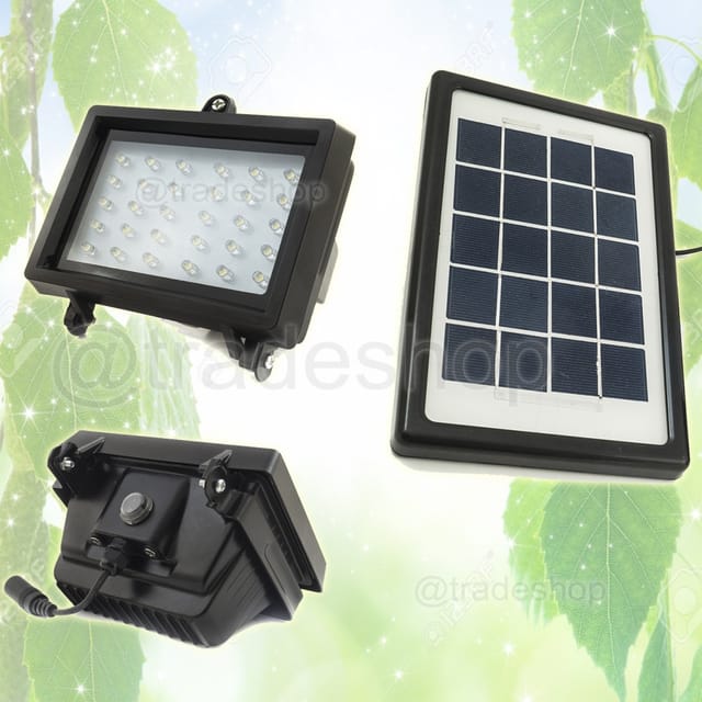 Trade Shop - 30 LED Solarenergie-Strahler mit wiederaufladbarem Akku-Panel IP65 3W 5V -