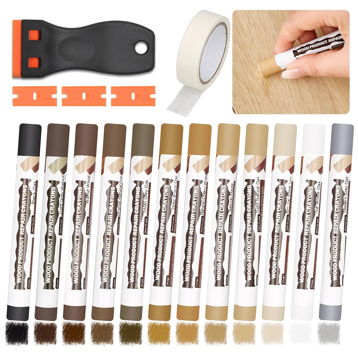 Pate A Bois 12 Farben Braun, Holzspachtelmasse, Holzkitt Parkett-reparaturset, Fliesen-reparaturset, Laminatboden, Für Löcher, Kratzer Und Risse Auf Laminat