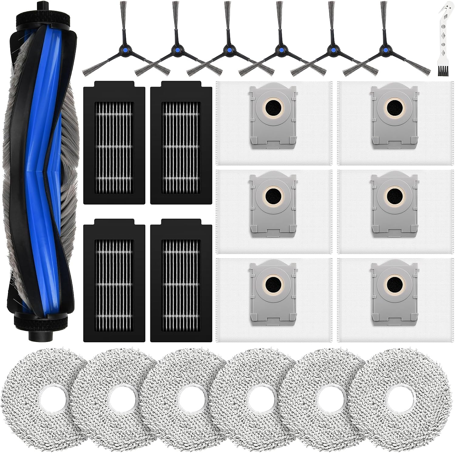 24 Accessoires Für Ecovacs Deebot T50 Pro Omni Gen2 / T50 Saugroboter Mit 1 Hauptbürste, 6 Wischtüchern, 6 Staubbeuteln, 4 Filtern, 6 Seitenbürsten, 1 Reinigungsbürste, 1 Schraubendreher