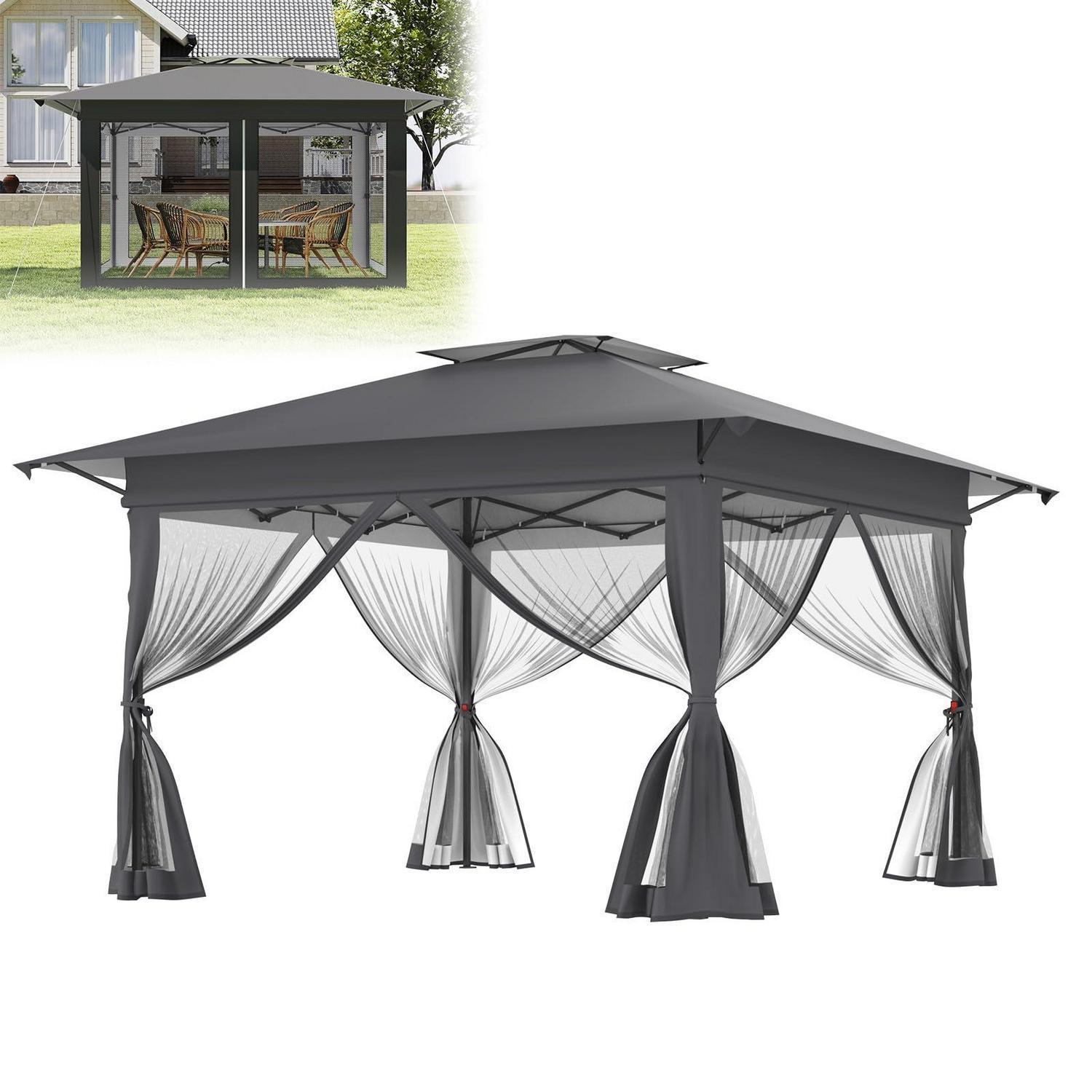 Faltpavillon 4x4m Mit Netzseitenwänden, Höhenverstellbar, Uv-schutz, Anthrazit