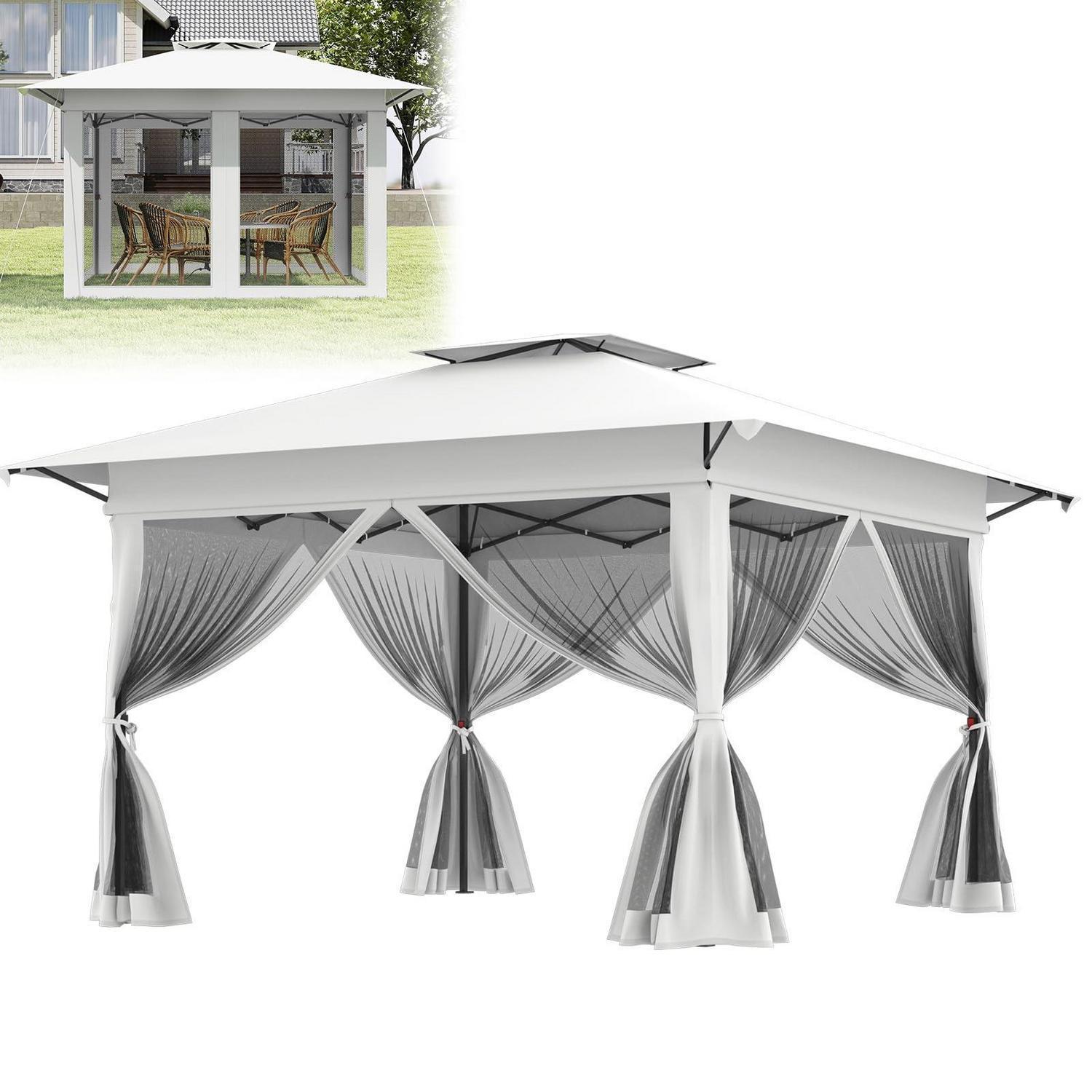 Faltpavillon 4x4m Mit Netzseitenwänden, Höhenverstellbar, Uv-schutz, Weiß
