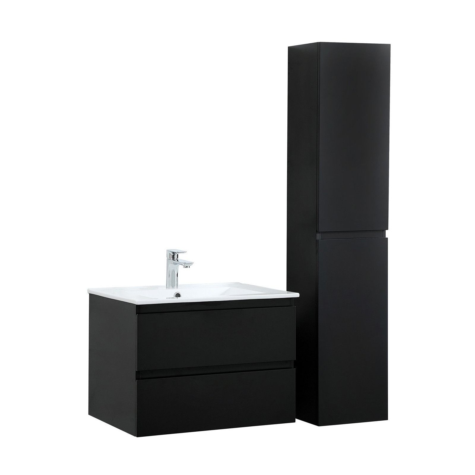 Ensemble Meuble Simple Vasque 60cm Avec Vaque Et Colonne Sorrento - Noir