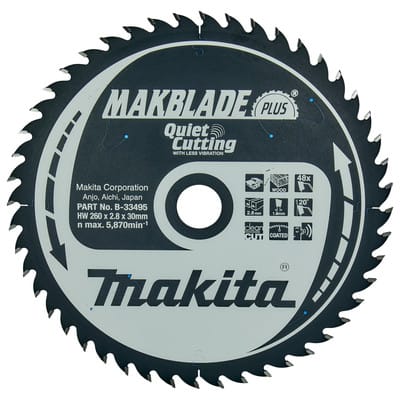 Makblade plus Kreissägeblatt für Holz 260 x 30 x 2,8 mm 48 Zähne ( B-33495 ) - Makita