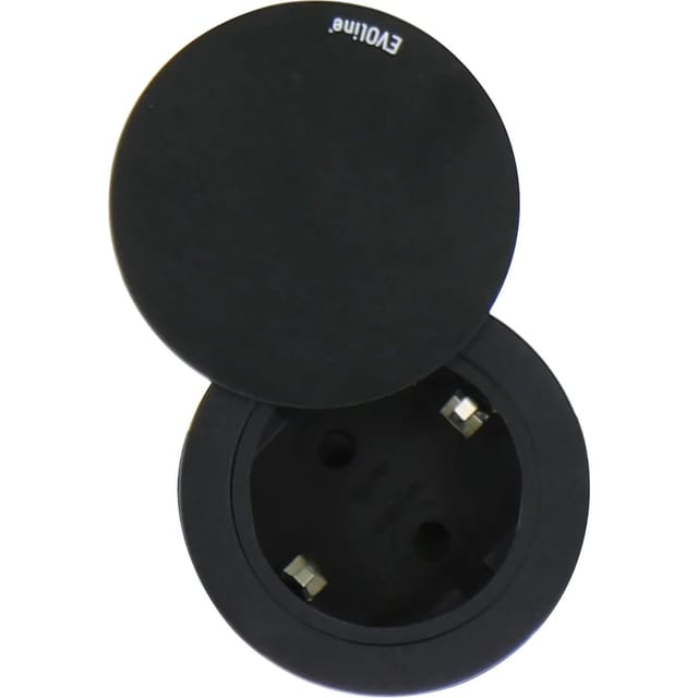 Evoline - One Einbau Steckdose mit Drehdeckel ø 59 mm 230V, Kunststoff schwarz