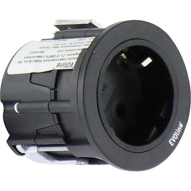Evoline - One Einbau Steckdose mit Abdeckring ø 59 mm 230V, Kunststoff schwarz