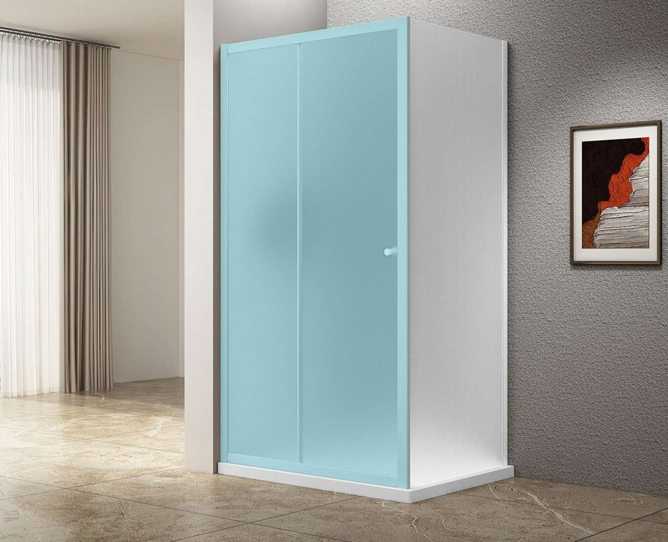 Aqualine Ugga - Duschwand 185x80 Cm, Glas Brick, Weiß Awp80