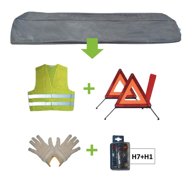 JBM - graue tasche notfallset + mk H7+H1 + weste + triang. + handschuhe 52775