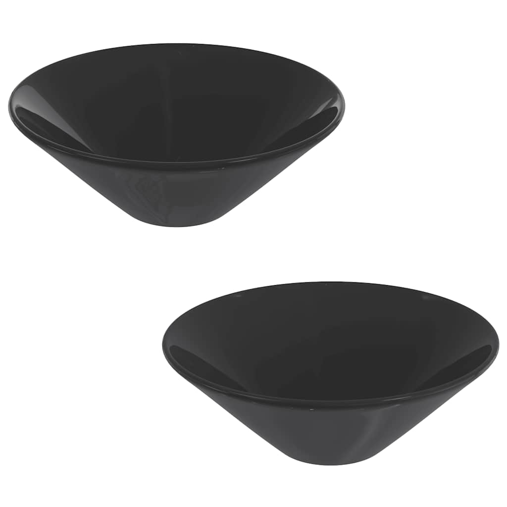 2 Stk.waschbecken/waschmuschel/waschtisch Schwarz Glänzend Ø42x14 Cm Keramik