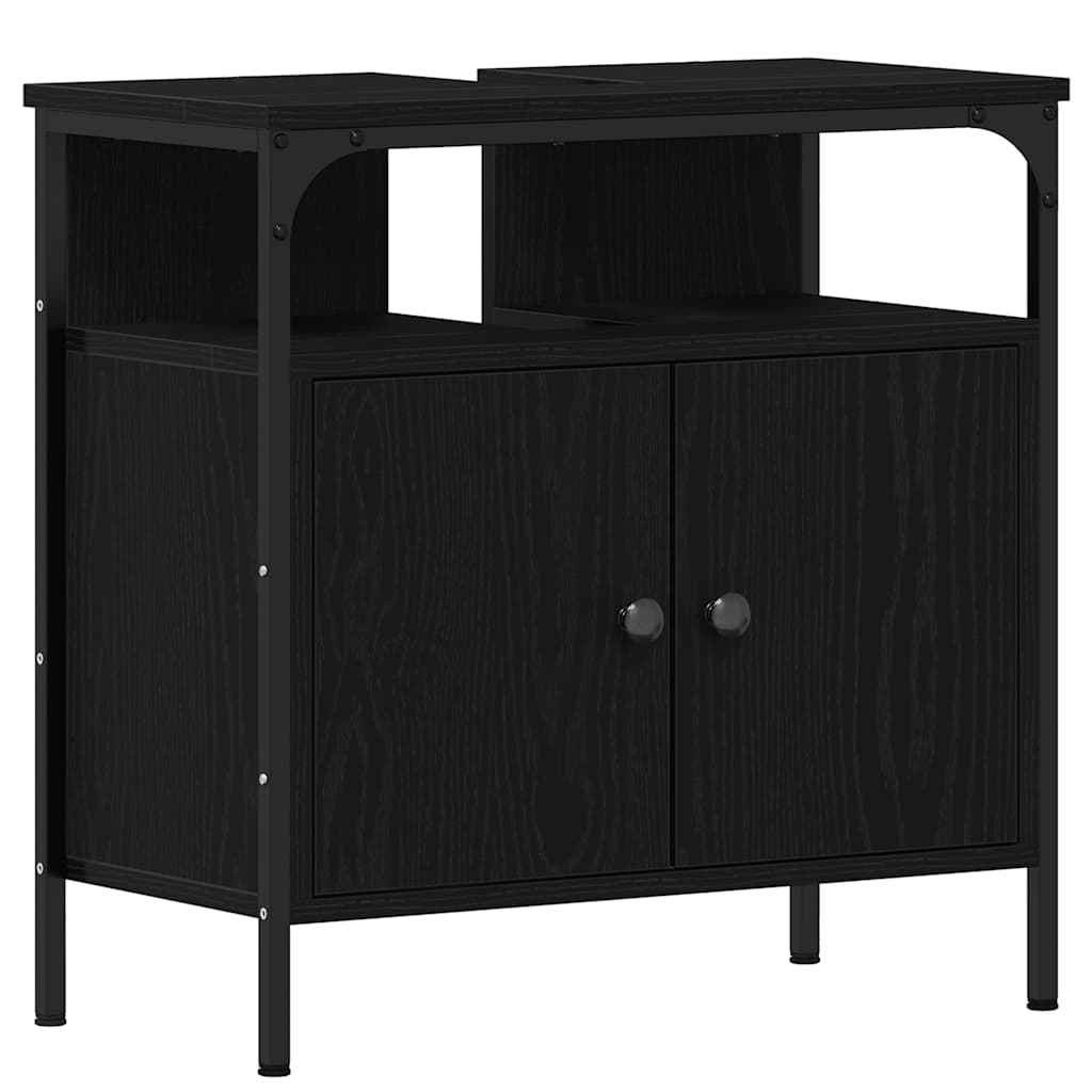 Waschbecken/waschmuschel/waschtischunterschrank Schwarz Eichen-optik 60x30x60 Cm