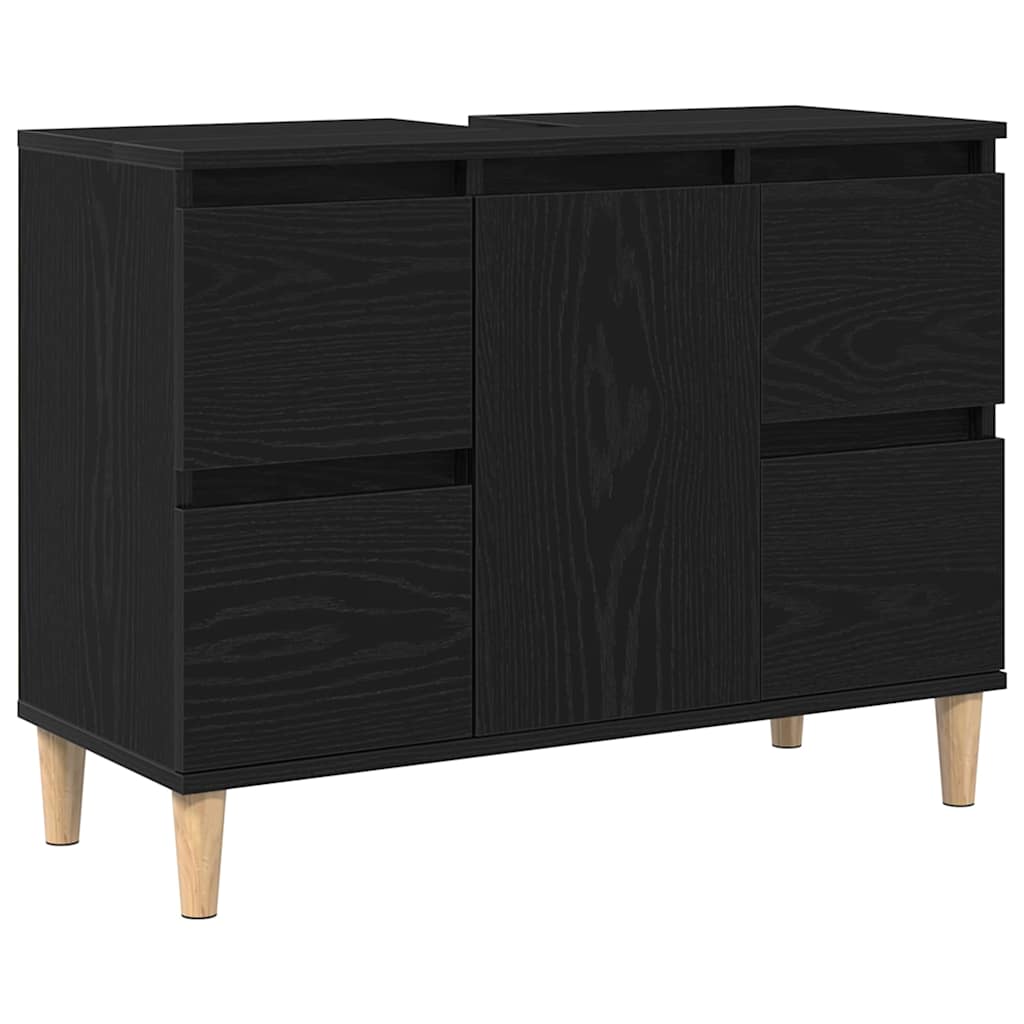 Waschbecken/waschmuschel/waschtischschrank Schwarz Eichen-optik 80 X 33 X 60 Cm