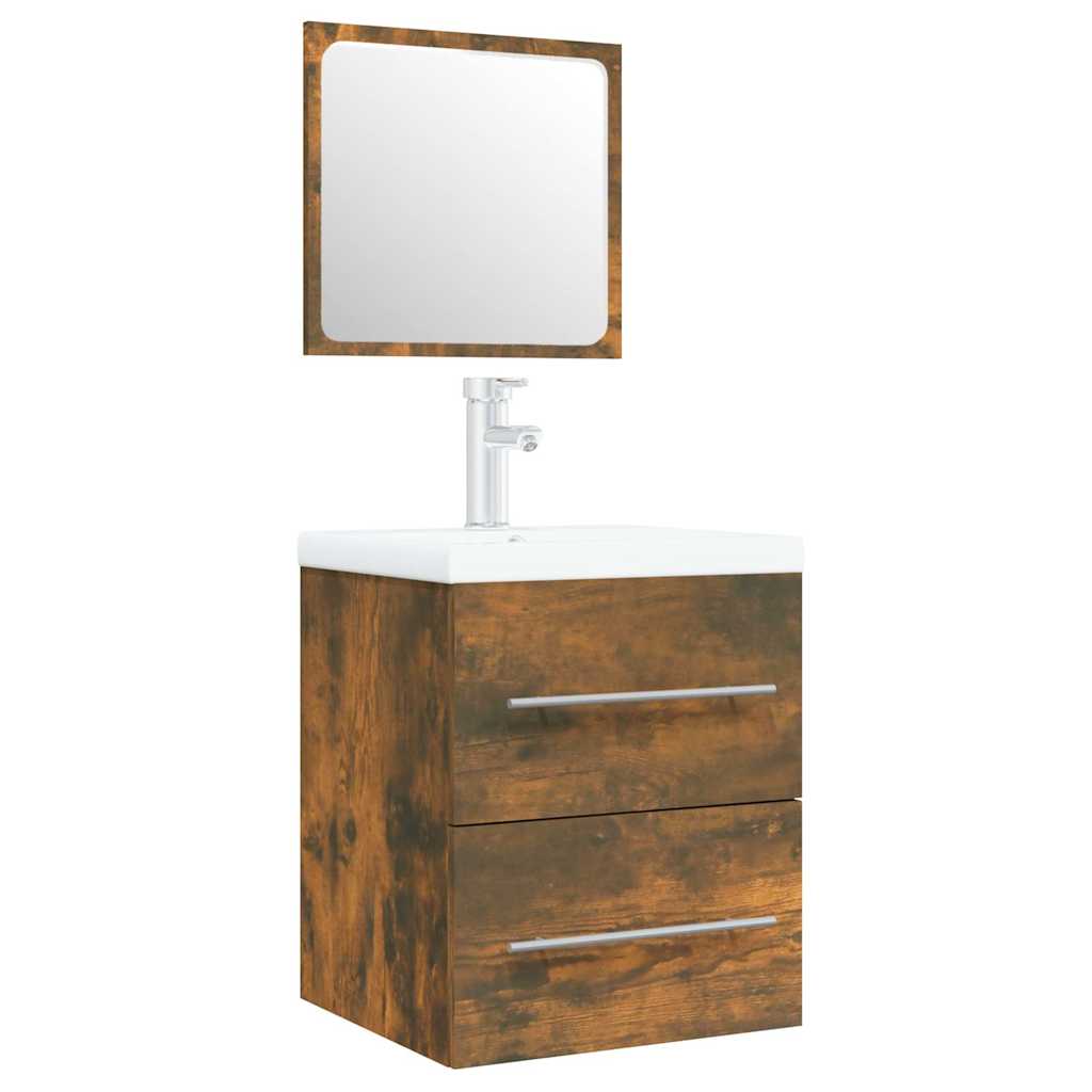 Waschbecken/waschmuschel/waschtischschrank Mit Einbaubecken Räuchereiche Holzwerkstoff