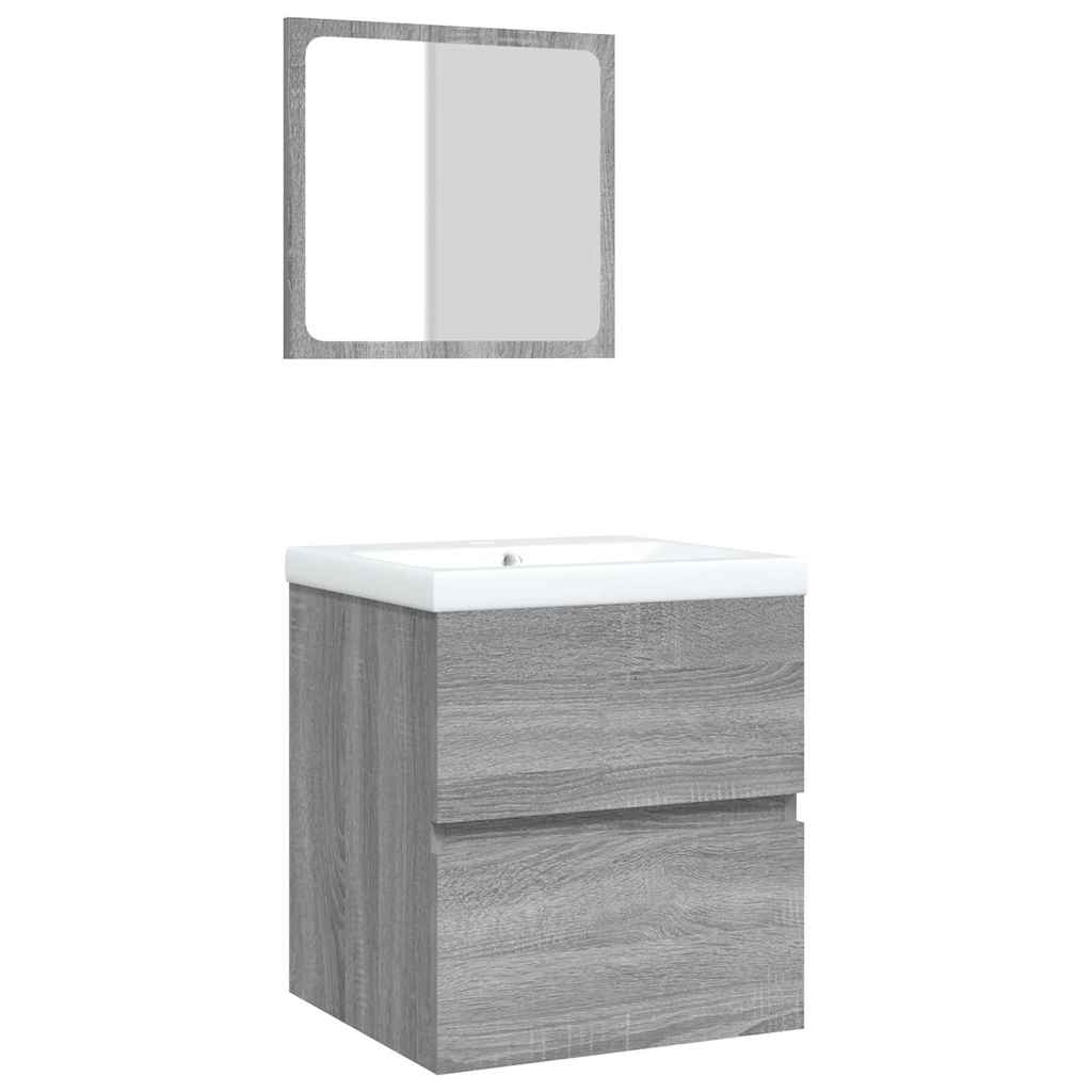 Waschbecken/waschmuschel/waschtischunterschrank Mit Waschbecken Spiegel Grau Sonoma