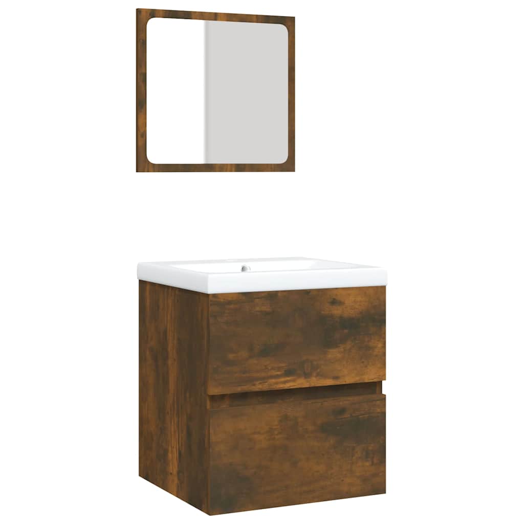 Waschbecken/waschmuschel/waschtischunterschrank Mit Waschbecken Spiegel Räuchereiche