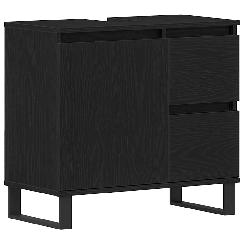 Waschbecken/waschmuschel/waschtischschrank Mit Tür Schwarz Eichen-optik 65 X 33 X 60 Cm