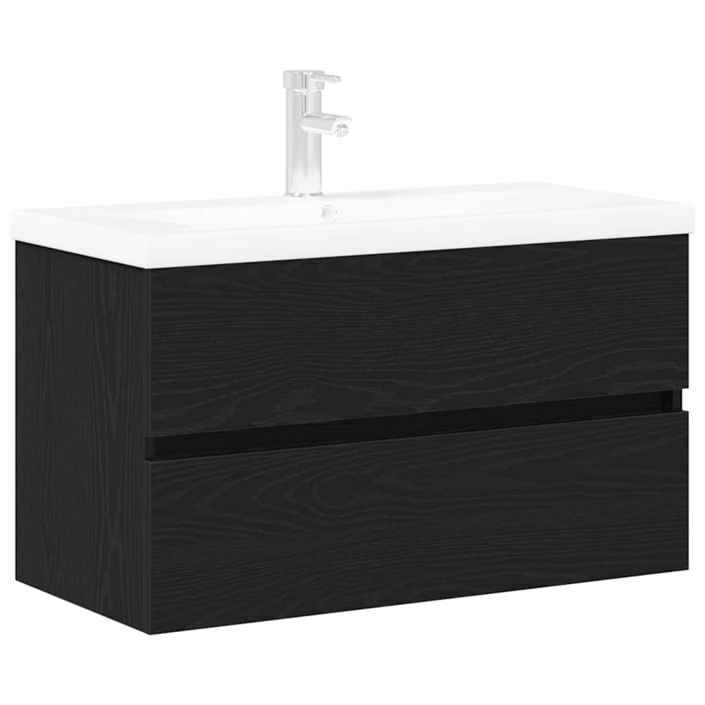 Waschbecken/waschmuschel/waschtischschrank Schwarz Eichen-optik 80 X 39 X 62 Cm