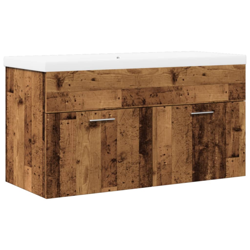 Waschbecken/waschmuschel/waschtischunterschrank Mit Einbaubecken Altholz-optik