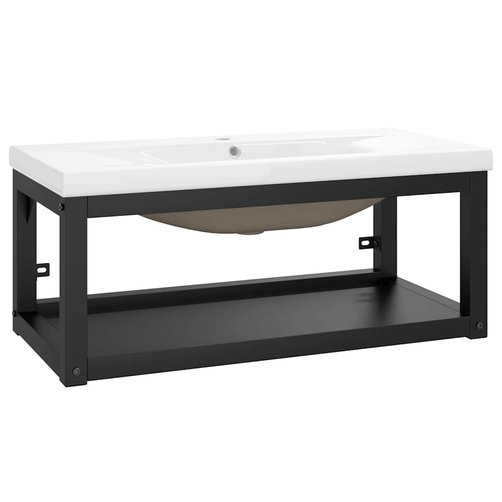 Badezimmer-waschtischgestell Mit Waschbecken/waschmuschel/waschtisch Schwarz Eisen