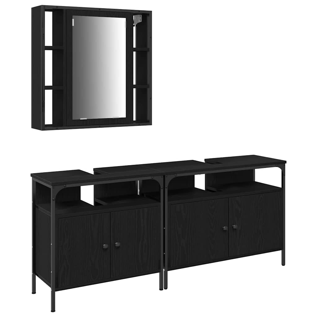 3 Stk.badezimmer-waschtischgestell Mit Waschbecken/waschmuschel/waschtisch Schwarz 80 X 30 X 60 Cm