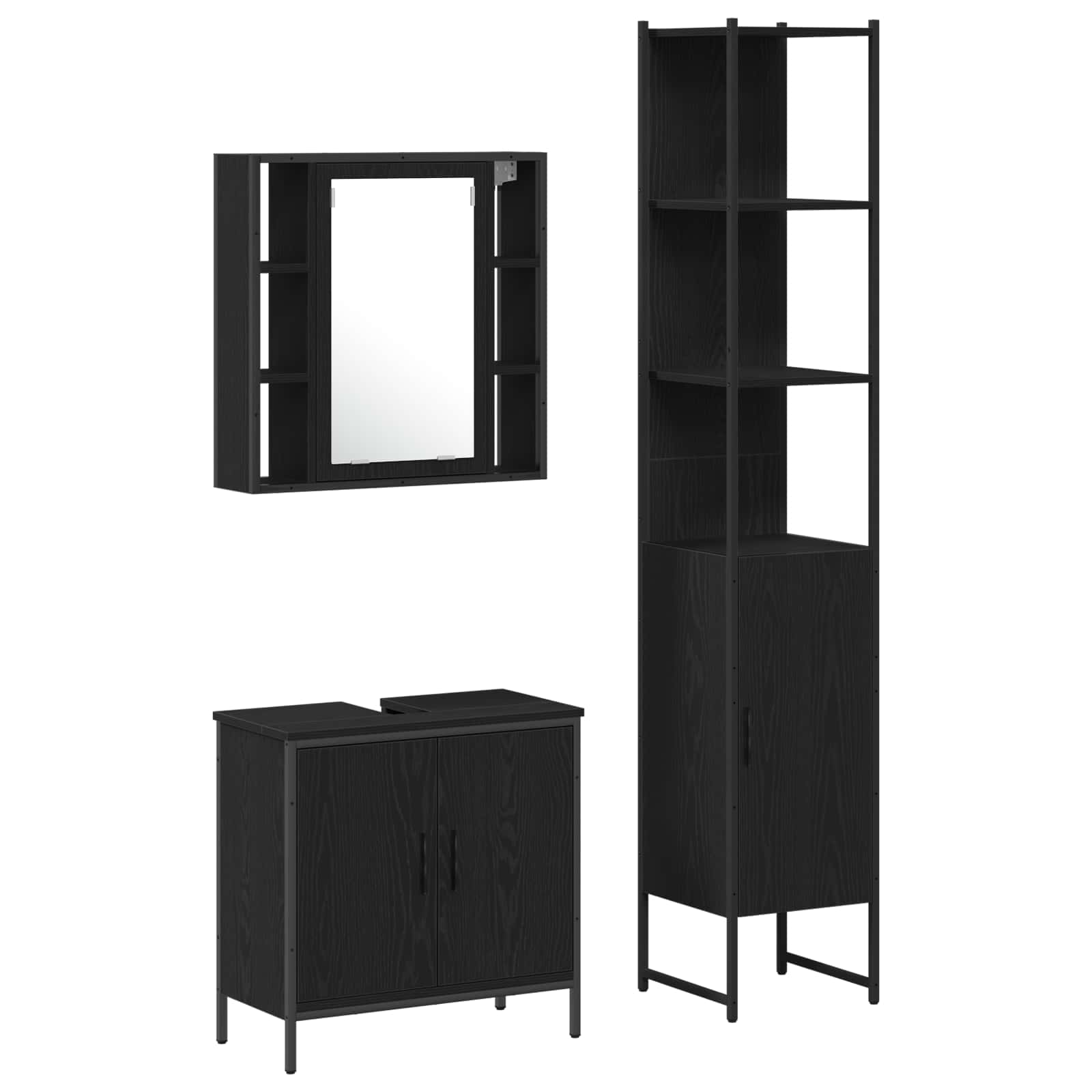 3 Stk.badezimmer-waschtischgestell Mit Waschbecken/waschmuschel/waschtisch Schwarz 33 X 33 X 185,5 Cm