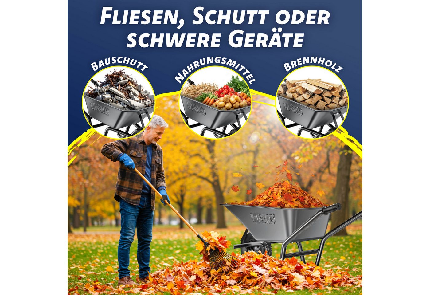 Masko® Schubkarre 100 L, Bis 250 Kg, Verzinkt