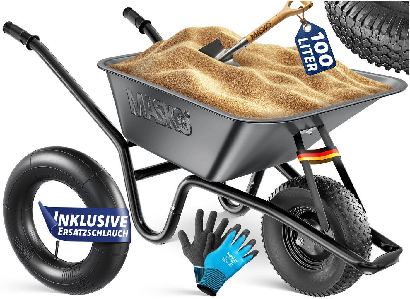 Masko® Schubkarre 100 L, Bis 250 Kg, Verzinkt Bild 2