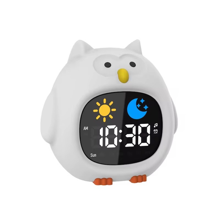 Intelligenter Digitaler Wecker Mit Eulenmotiv Für Kinder, 8 Farben, 6 Schlaflieder, Sanfte Töne, 5 Lautstärkestufen, 2 Weckmodi, Touch-bedienung, 5 Helligkeitsstufen, Weiches Silikon, Wiederaufladbar,