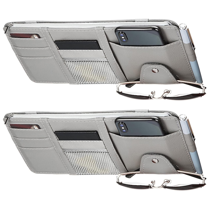 2er-set Auto-sonnenblenden-organizer Mit Mehreren Taschen, Grau